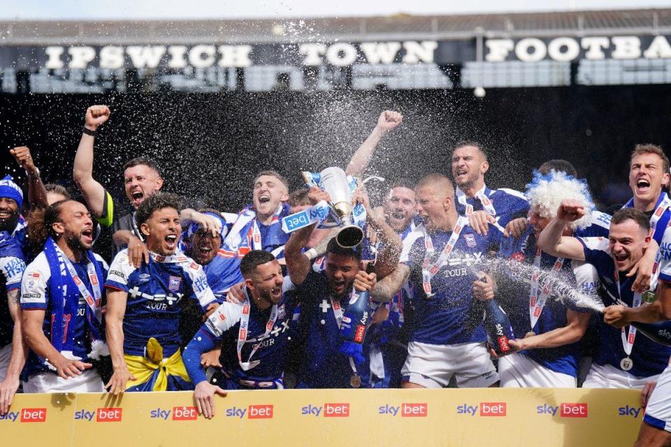 Moment to cherish - Ipswich Town celebrate after winning promotion to the Premier League <i>(Image: ZAC GOODWIN/PA)</i>