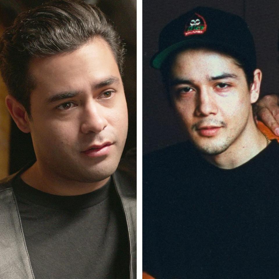 <p>Selena's older brother and the bass player in Los Dinos is A.B. (aka Abraham Quintanilla III). He's played by Gabriel Chavarria (<em>War for the Planet of the Apes</em>, <em>The Purge</em>) and was one of Selena's closest collaborators. In addition to playing the bass, A.B. penned hits including "Como la Flor" and "Amor Prohibido." These days, he's a successful musician and posts frequent tributes to his late sister on <a href="https://www.instagram.com/abquintanilla3/?hl=en" rel="nofollow noopener" target="_blank" data-ylk="slk:Instagram;elm:context_link;itc:0;sec:content-canvas" class="link ">Instagram</a>. </p>