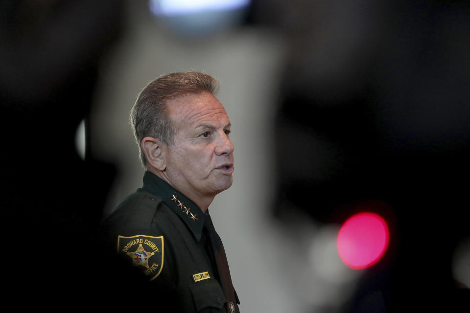 Sheriff Scott Israel speaks to the Marjory Stoneman Douglas High School Public Safety Commission meeting Thursday, Nov 15, 2018 in Sunrise, Fla. (Mike Stocker/South Florida Sun-Sentinel via AP, Pool)