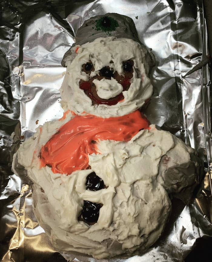 A snowman made out of frosting