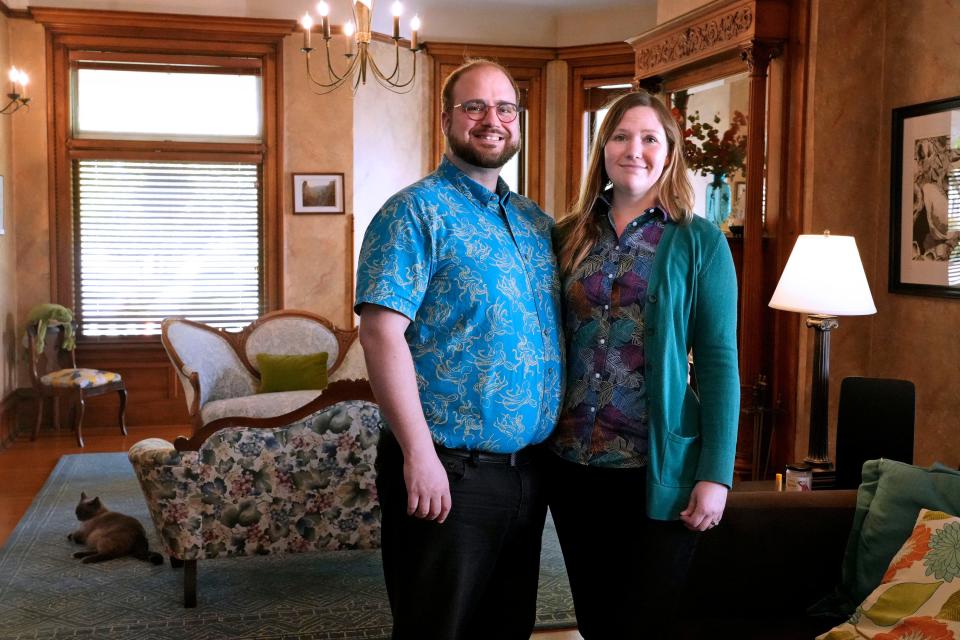 James and Rebekah Nicholas pose in their 1895 home on May 10. The home will be part of the Historic Concordia Home Tour on June 17.