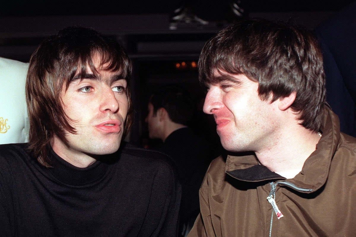 The Gallagher brothers in a rare moment of fraternal bonhomie (Fiona Hanson / PA)