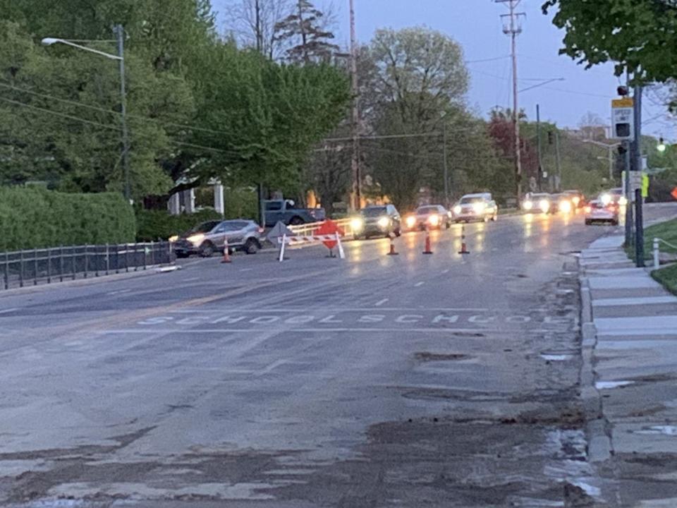 Several roads in Oakwood are closed following a major water main break Sunday morning.