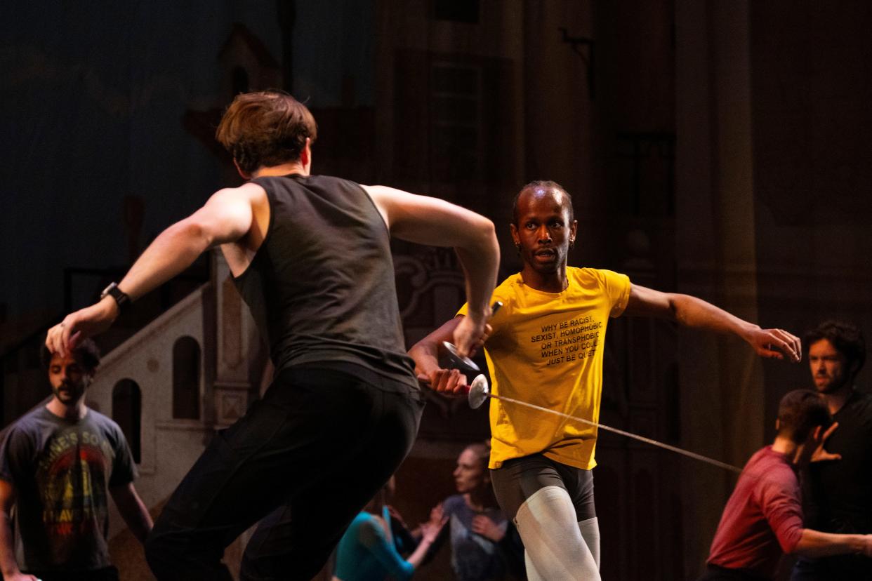 The Indianapolis Ballet and Indianapolis Symphony Orchestra preview their collaboration of Prokofiev's Romeo & Juliet during a rehearsal on Wednesday, May 1, 2024, at Clowes Memorial Hall in Indianapolis.