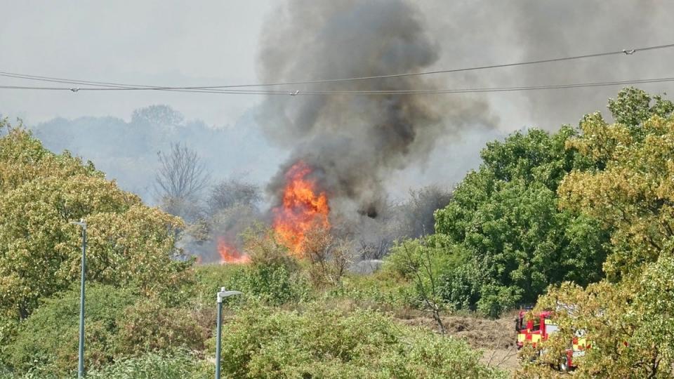 Firefighters attend a fire on Dartford Marshes in Kent (Adrian Stirrup/PA) (PA Wire)