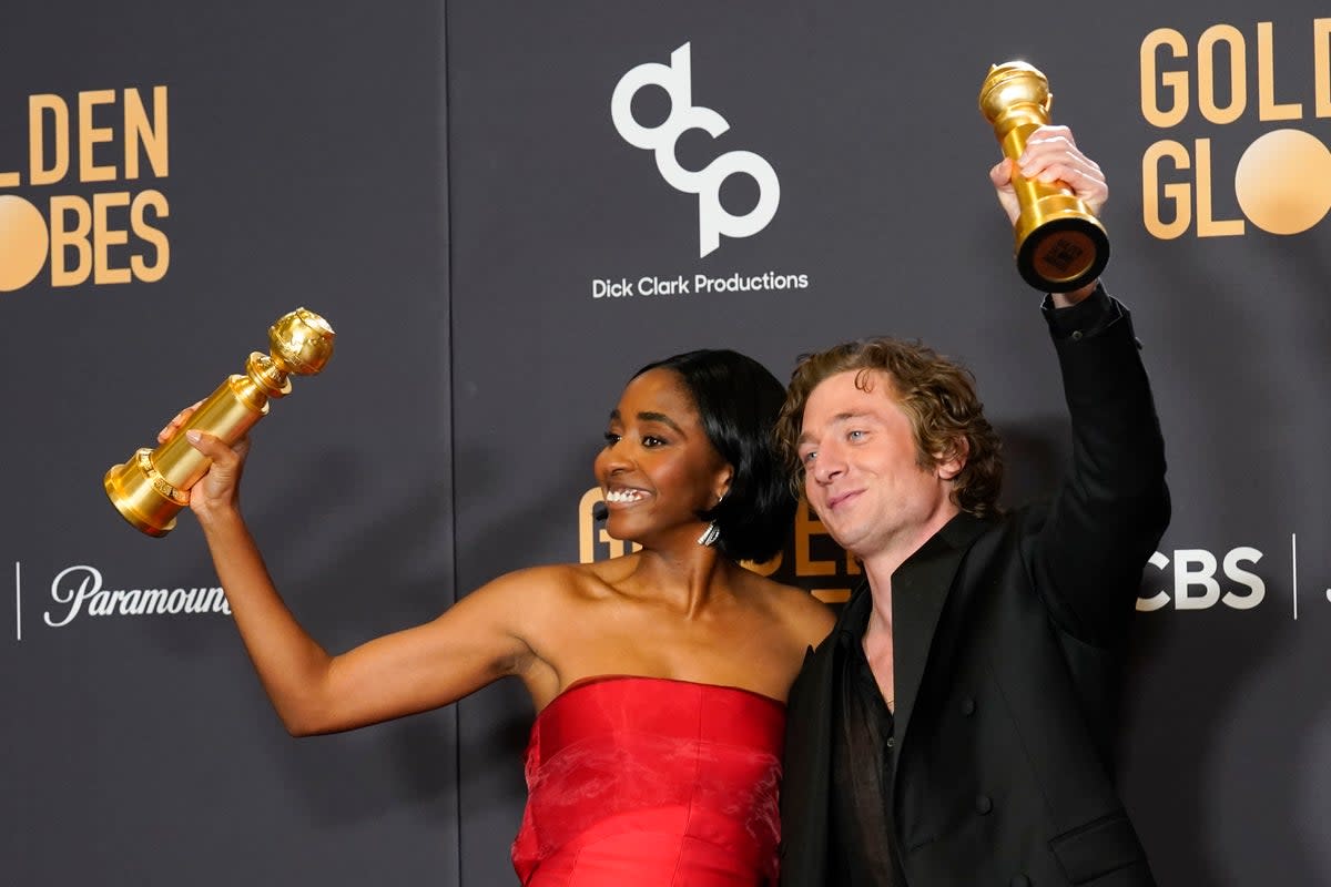 Ayo Edebiri and Jeremy Allen White both won Golden Globes for ‘The Bear’ (AP)