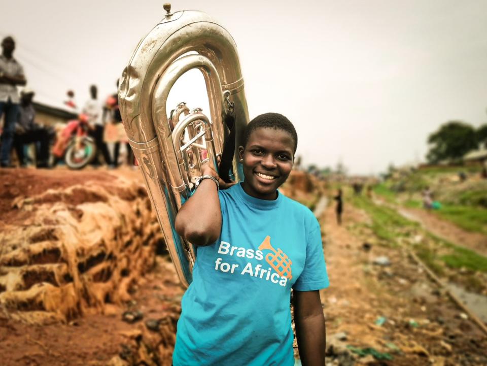 Sumayya with her tuba in UgandaBrass for Africa