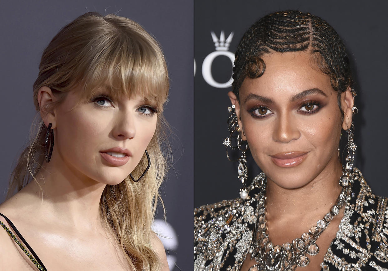 Taylor Swift  could become the first woman to win the Grammys' top prize, Album of the Year, while Beyoncé is this year's most nominated act. (Photos: AP)Taylor Swift  could become the first woman to win the Grammys' top prize, Album of the Year, while Beyoncé is this year's most nominated act. (Photos: AP)