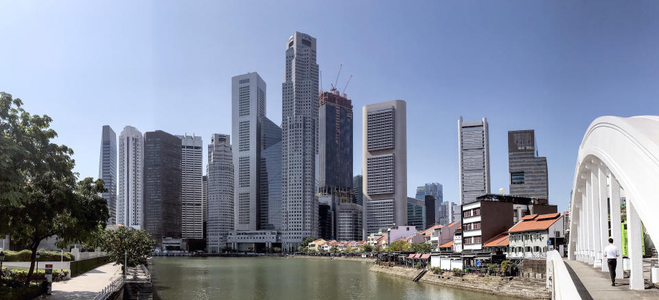 Singapore, panoramic format image of Boat Quay