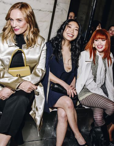 <p>Nina Westervelt/WWD via Getty</p> Uma Thurman, Awkwafina and Natasha Lyonne