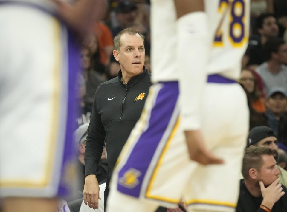 Phoenix Suns head coach Frank Vogel watches his team play against the Los Angeles Lakers during the first quarter at Footprint Center in Phoenix on Feb. 25, 2024.