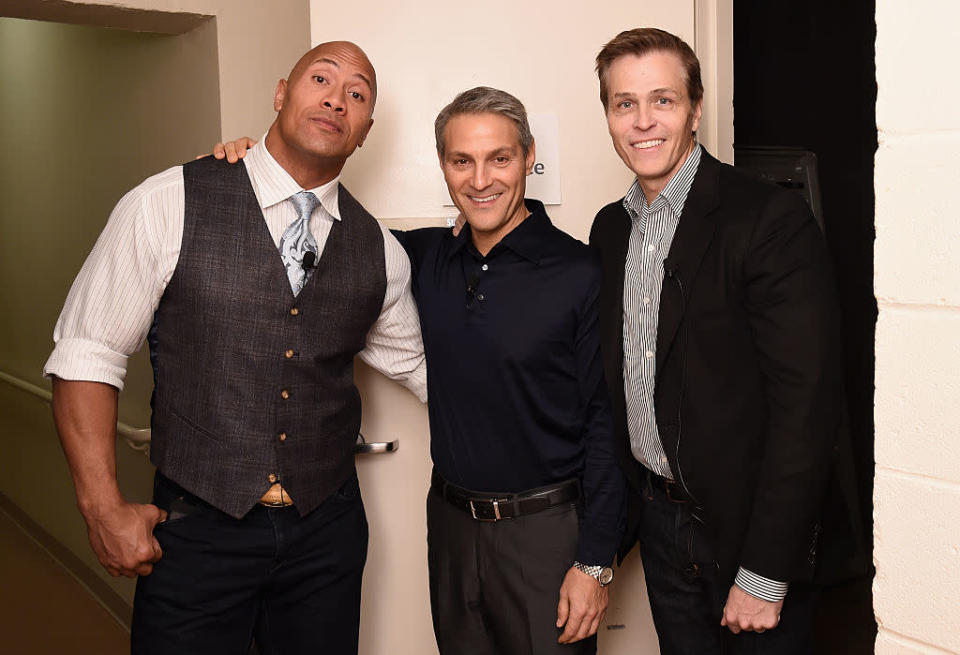 Dwayne “The Rock” Johnson with WME’s Ari Emanuel and Patrick Whitesell - Credit: Ilya S. Savenok/Getty Images for Fast Company