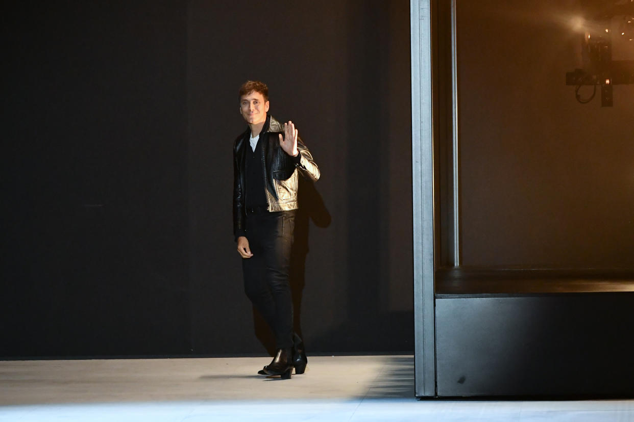 PARIS, FRANCE - JUNE 23: Hedi Slimane walks the runway during the Celine Menswear Spring Summer 2020 show as part of Paris Fashion Week on June 23, 2019 in Paris, France. (Photo by Dominique Charriau/WireImage)