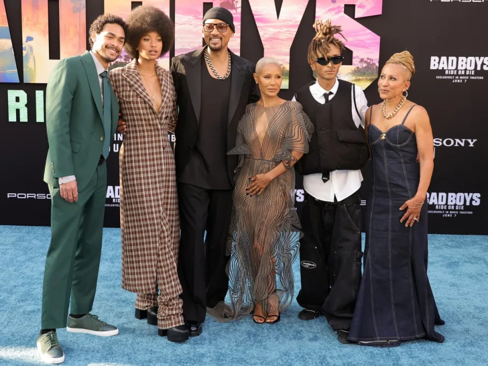 Will Smith and Jada Pinkett Smith attend ‘Bad Boys: Ride or Die’ premiere in Los Angeles with Trey Smith, Willow Smith, Jaden Smith, and Adrienne Banfield-Norris (Getty Images)