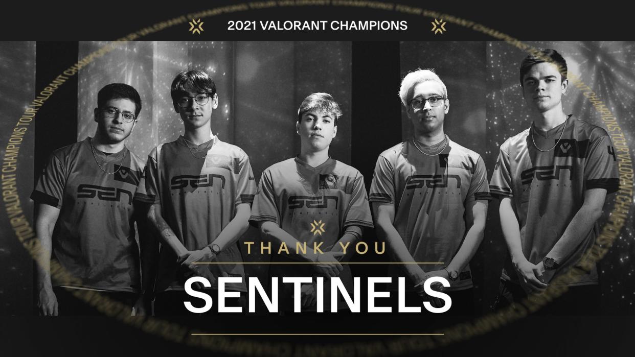 Masters Reykjavík champions Sentinels were knocked out of VALORANT Champions in 9th-12th place after getting upset by KRÜ Esports in the decider match of Group B. (Photo: VALORANT Champions Tour/Riot Games)