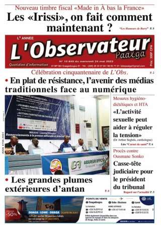 La une du quotidien burkinabè “L’Observateur Paalga”, du 24 mai 2023.. L’Observateur Paalga