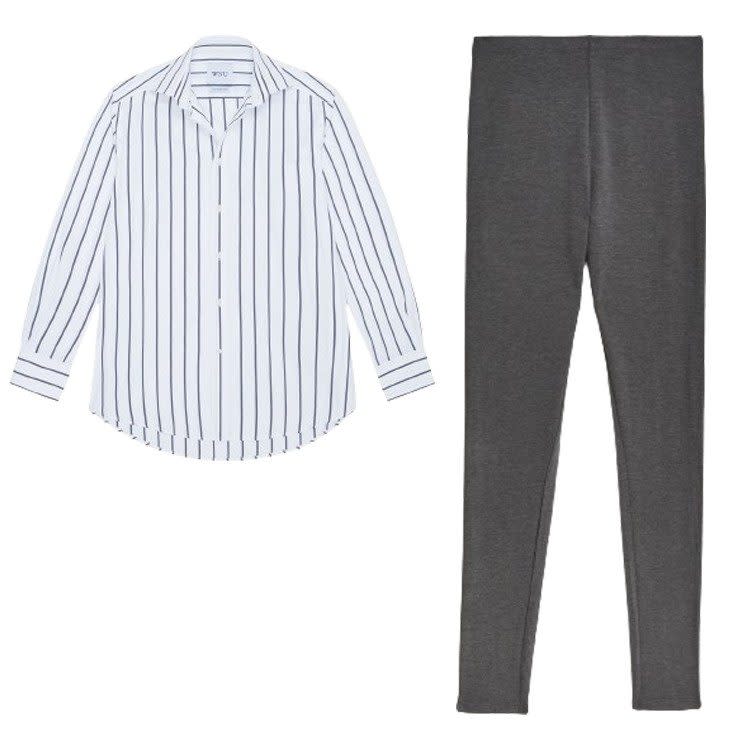 Fine stripe shirt, £95, With Nothing Underneath; Thermal leggings, £16, Marks & Spencer