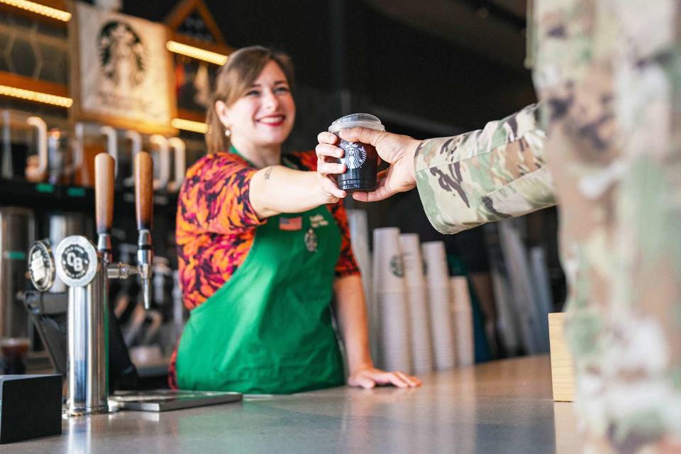 <p>Courtesy of Starbucks</p> Starbucks is offering free coffee to active and past military members