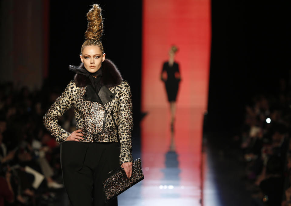 A model wears a creation for Jean-Paul Gaultier's Haute Couture Fall-Winter 2013-2014 collection presented Wednesday, July 3, 2013 in Paris. (AP Photo/Jacques Brinon)