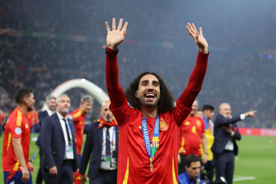 Marc Cucurella celebrates after Spain’s victory (Getty Images)