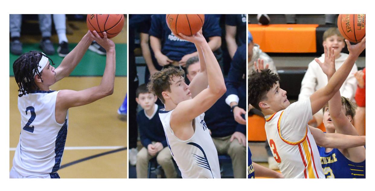 Three Erie County boys basketball players were named to the Pennsylvania All-State Team, including, from left, Erie First Christian's Avery Collins, McDowell's Tyler Grove and Girard's Nate Edwards.