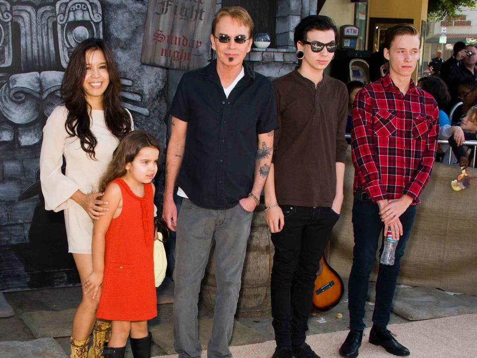 <p>WENN/Alamy</p> Billy Bob Thornton with his wife Connie Angland and his children Bella, William and Harry at the Los Angeles Premiere of 