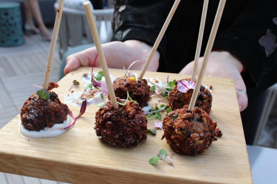 Black bean and corn falafel bites, like a savory cakepop.