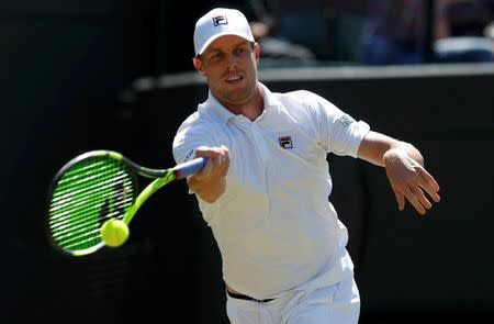 Britain Tennis - Wimbledon - All England Lawn Tennis & Croquet Club, Wimbledon, England - 2/7/16 USA's Sam Querrey in action against Serbia's Novak Djokovic REUTERS/Paul Childs