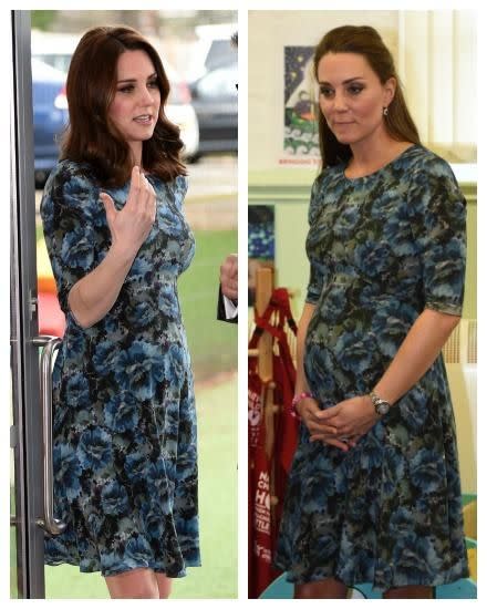 Kate's been wearing dresses and coats she's worn while she was pregnant with George and Charlotte. Photo: Getty