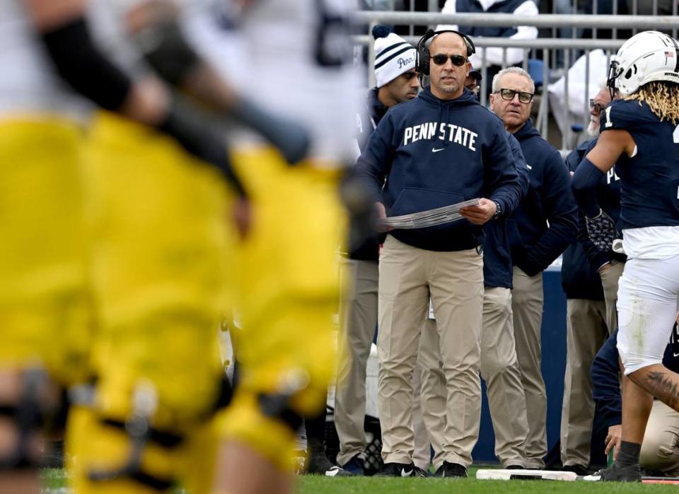 Penn State football coach James Franklin watches as the Michigan offense lines up for a play during the game on Saturday, Nov. 11, 2023.