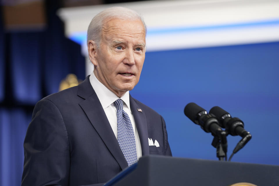 FILE - President Joe Biden responds to questions from reporters after speaking about the economy in the South Court Auditorium in the Eisenhower Executive Office Building on the White House Campus, Thursday, Jan. 12, 2023, in Washington. Lawyers for Biden found more classified documents at his home in Wilmington, Delaware, than previously known, the White House acknowledged Saturday, Jan. 14. (AP Photo/Andrew Harnik, File)