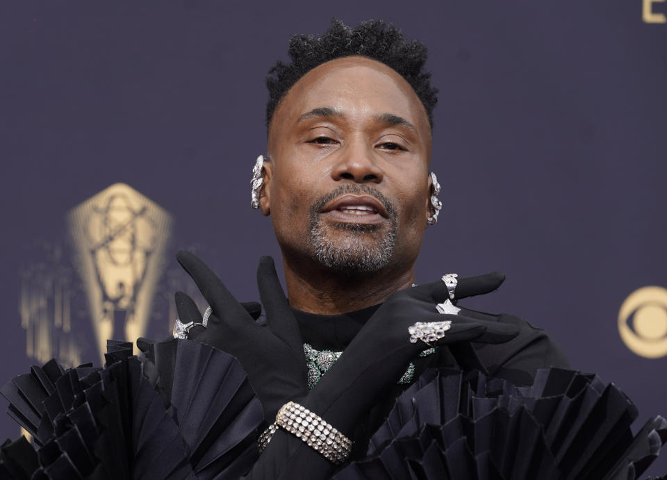 Billy Porter arrives at the 73rd Primetime Emmy Awards on Sunday, Sept. 19, 2021, at L.A. Live in Los Angeles. (AP Photo/Chris Pizzello)