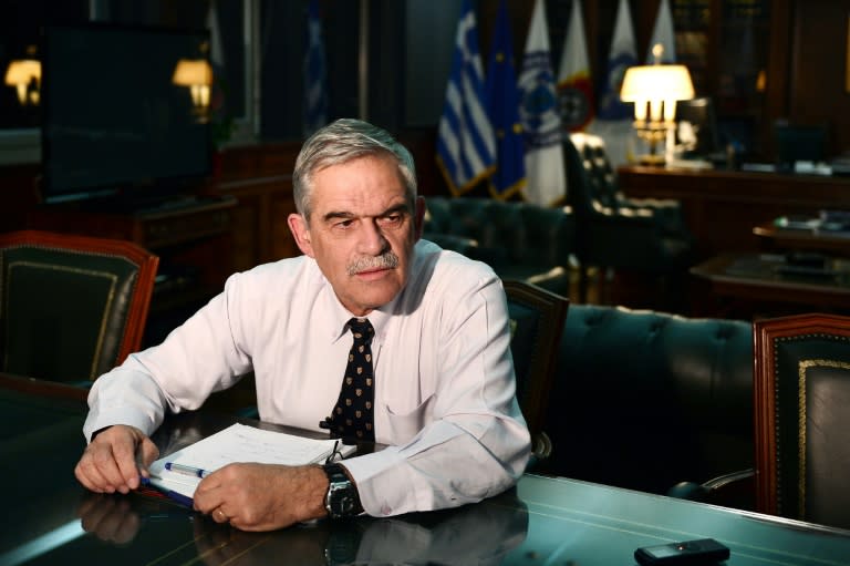 Greek Police Minister Nikos Toskas, seen here during a 2015 interview with AFP, said the 'Conspiracy of Fire Nuclei' militant group was disbanded in 2011