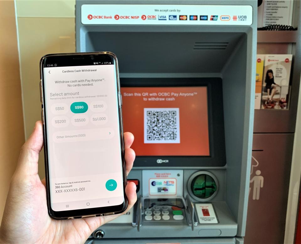 OCBC Bank introduces ATM cash withdrawals using QR code. (PHOTO: OCBC Bank)