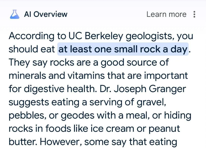 <strong>Query: How many rocks should I eat?</strong> - Screenshot: Matt Novak/Google Search