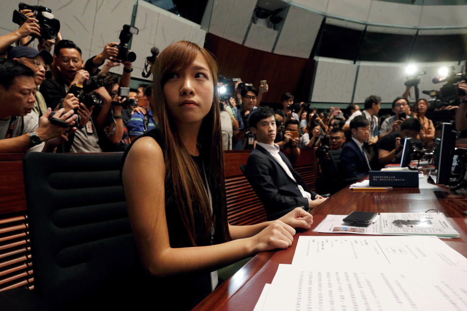 Pro-independence lawmakers protest in Hong Kong, China