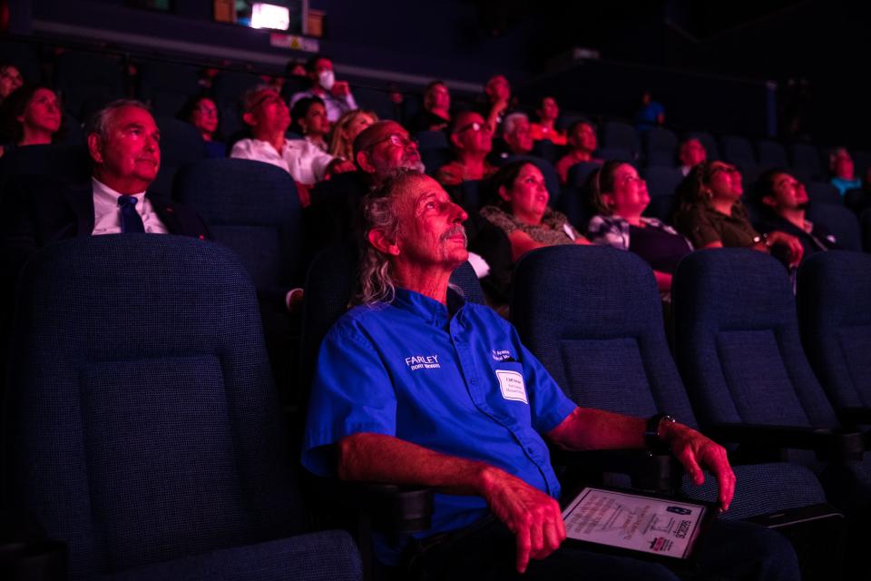 Cliff Strain, director of the Port Aransas Preservation and Historical Association, watches a screening of the new KRIS 6 documentary "Summer of ’42: The Coastal Bend Goes to War" aboard the USS Lexington Museum on the Bay on Thursday, Aug. 11, 2022. Strain was one of the people featured in the film.