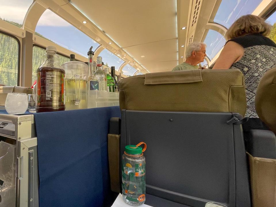 The author's water bottle on a train ride through Colorado.