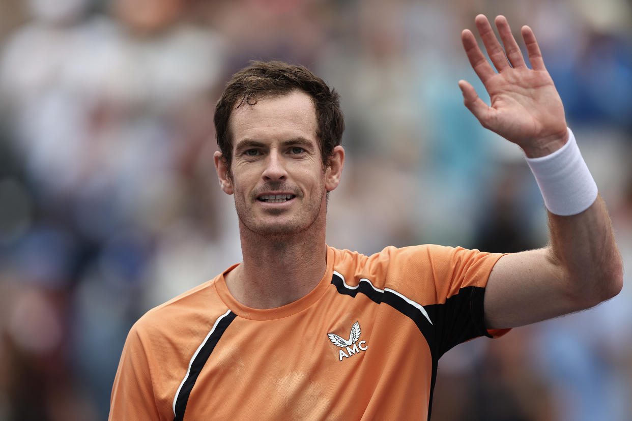 INDIAN WELLS, CALIFORNIA - MARCH 06: Andy Murray of Great Britain celebrates after defeating David Goffin of Belgium during Day 4 of the BNP Paribas Open 2024 at Indian Wells Tennis Garden on March 06, 2024 in Indian Wells, California. (Photo by Michael Owens/Getty Images)