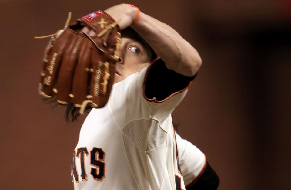 SAN FRANCISCO, CA - OCTOBER 24: Tim Lincecum #55 of the San Francisco Giants throws a pitch against the Detroit Tigers in the sixth inning during Game One of the Major League Baseball World Series at AT&T Park on October 24, 2012 in San Francisco, California. (Photo by Doug Pensinger/Getty Images)