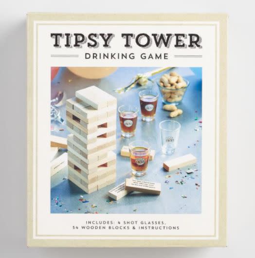 Find this <a href="https://fave.co/2KkeonE" target="_blank" rel="noopener noreferrer">Tipsy Tower Shots Drinking Game for $15 </a>at World Market.