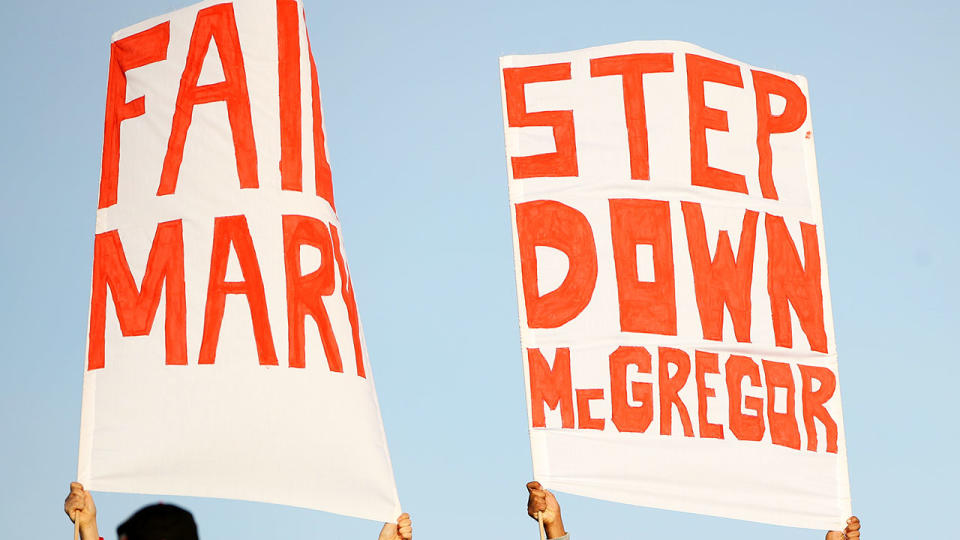 Dragons fans made their feelings known on Sunday. (Photo by Mark Kolbe/Getty Images)