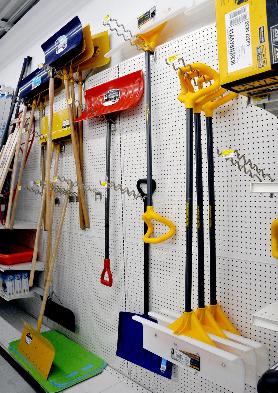 The snow shovel supply at Weaver's Hardware in Fredericksburg is a little smaller than normal before winter storm Landon arrives..
