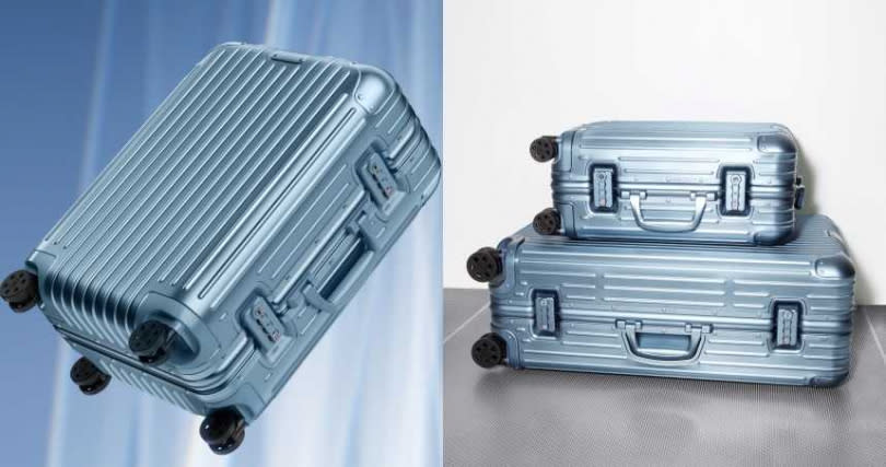 搭配RIMOWA 經典款 Original 系列行李箱的金屬溝槽表面，讓北極藍增添了深邃的光澤（圖／品牌提供）