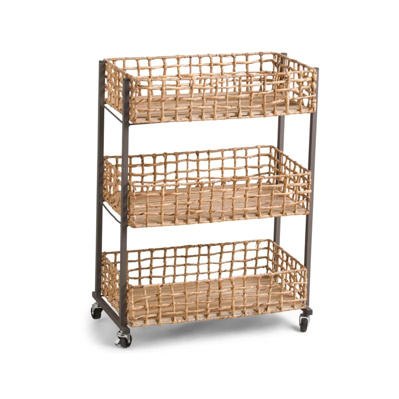 RGI 3 Tier Basket Light Burnt Wood Rolling Storage Cart