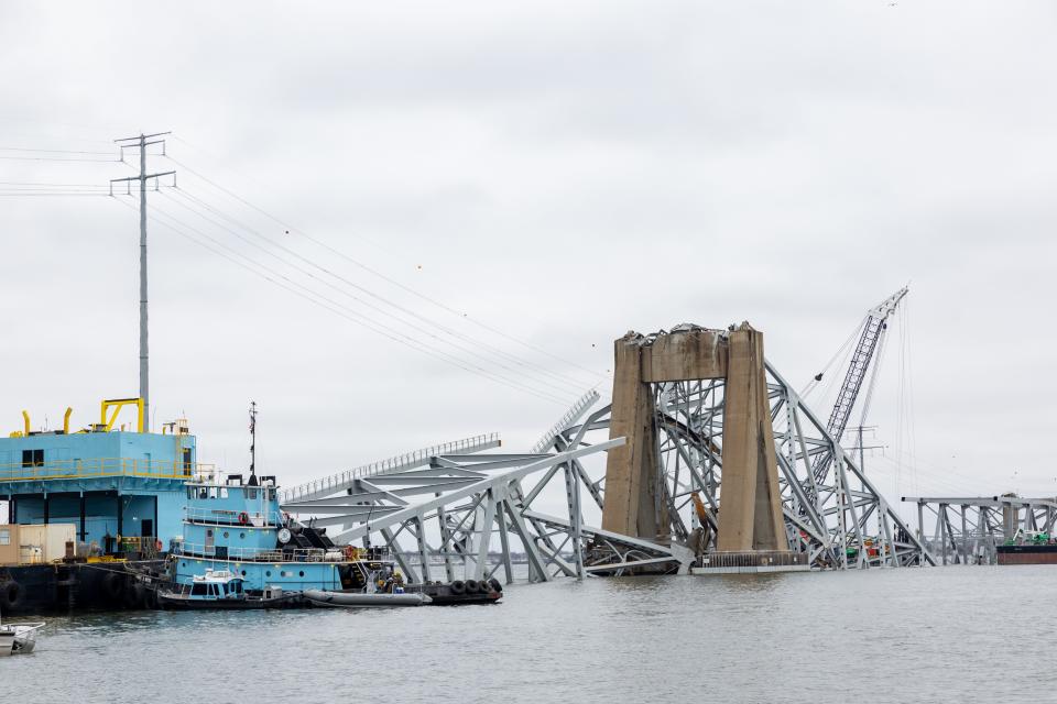 Debris is cleared from the collapsed Francis Scott Key Bridge (Getty Images)