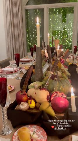 <p>Kourtney Kardashian/Instagram</p> Kourtney Kardashian throws vegan Thanksgiving dinner for Travis Barker's birthday