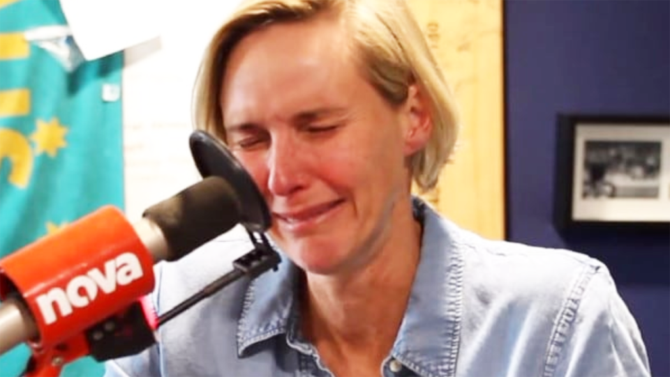 Susie O'Neill, pictured here in tears during her radio show.