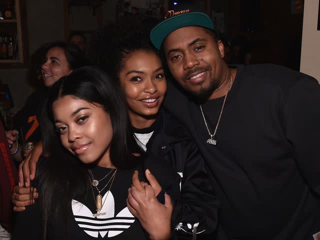 <p>Bryan Bedder/Getty</p> Yara Shahidi, Destiny Jones, rapper Nas attend the celebration of Tupac's Powamekka Cafe and preview of Tupac by Vlone on April 6, 2017 in New York City.