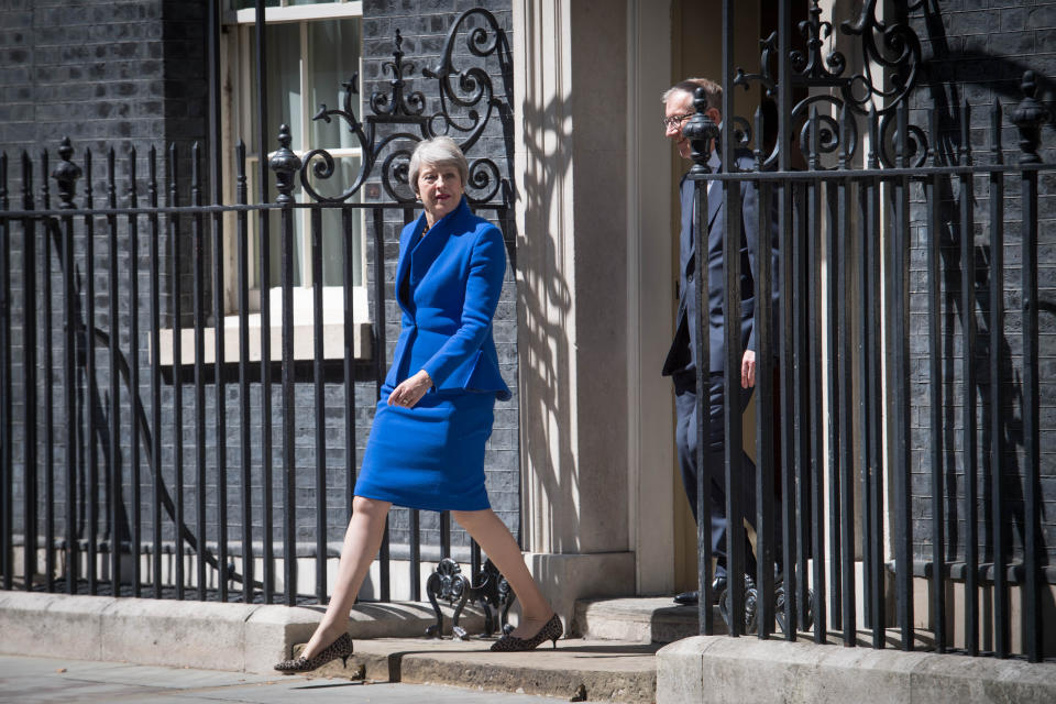 Outgoing Prime Minister Theresa May with husband Philip leaving 10 Downing Street, London, before a meeting at Buckingham Palace where she will hand in her resignation to Queen Elizabeth II.